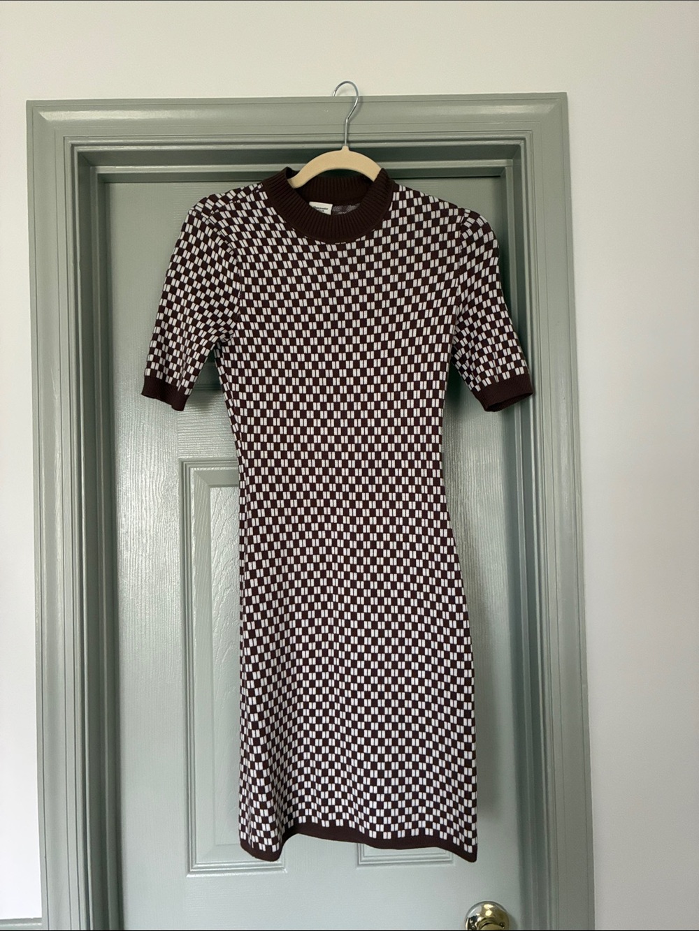 Abercrombie & Fitch Brown and White Checker Knit Midi Dress